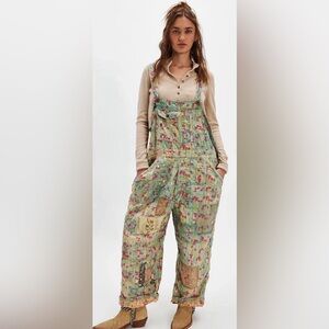 Magnolia Pearl cotton quilted strawberry love overalls